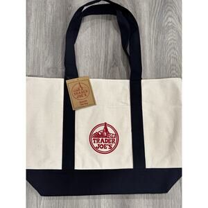 Trader Joe’s Canvas Limited Release Tote Shopping Bag LARGE Navy - NEW w/TAGS